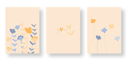 set of banners with flowers. Greeting card set. hand drawn vector illustrations for social media post, banner design, postcards. Flowers market print. bedroom art poster. 