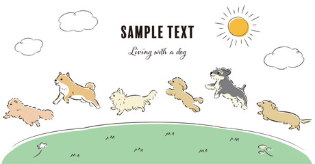 草原を走る犬たちのイラストセット
