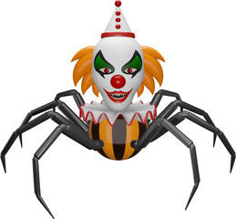 halloween spider with evil clown head. 3d evil clown with spider legs