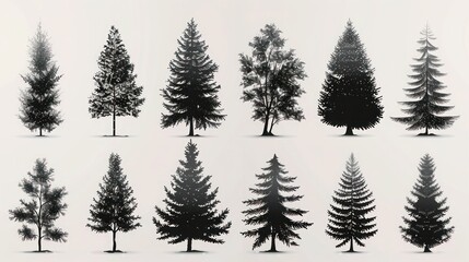 Fototapeta premium Assorted Christmas Tree Silhouettes for Festive Decorations and Designs