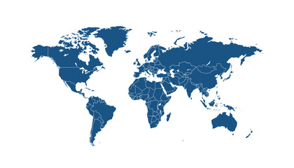 World map. Blue modern vector map. Silhouette map.