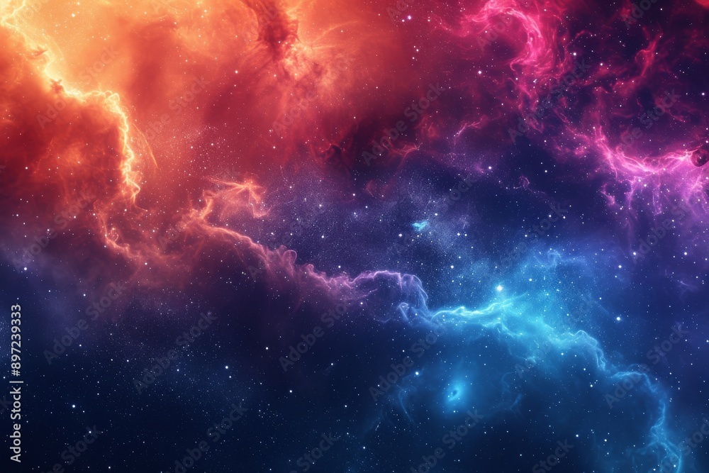 Wall mural an image capturing a vibrant and colorful space featuring a multitude of stars and billowing clouds,