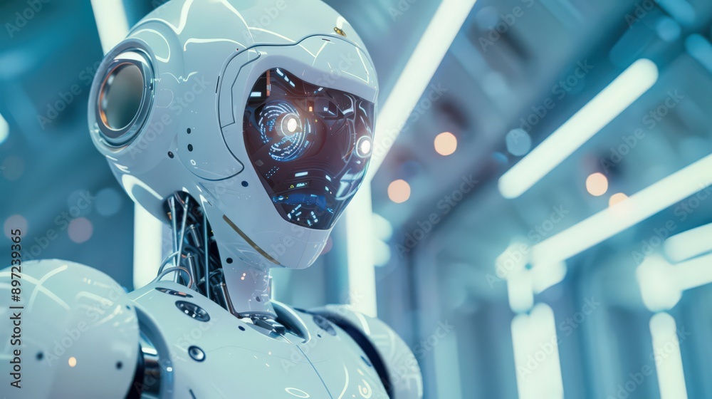 Poster show a robot performing quality control inspections, using sensors and cameras to ensure every aspec