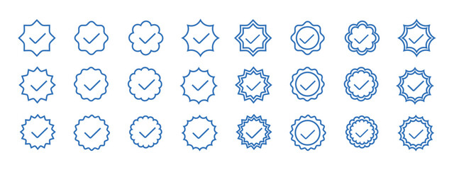 check icon set, blue outline design, varied and simple, editable vector eps 10.