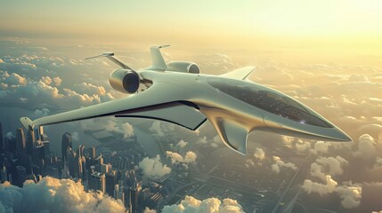 Showcase a futuristic airplane with autonomous flight capabilities, demonstrating the potential for pilotless commercial air travel.