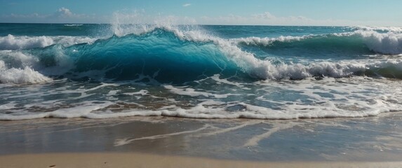 Fototapeta premium Sand sea beach and wave blue sky background.