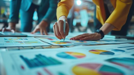 Obraz premium Corporate team brainstorming renewable energy solutions with digital tools and creative charts, focusing on sustainability initiatives. No text, no logo, no trademarks
