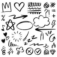 set of Hand drawn doodle elements for concept design isolated on white background. vector illustration.