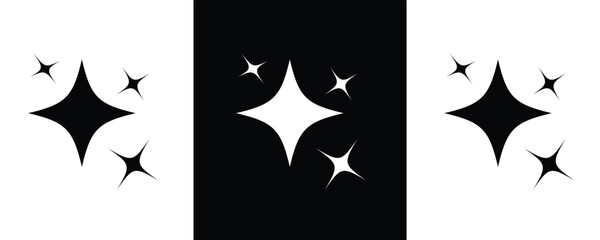 Stars set icons, different sparkle star shapes, bursts, twinkling stars, shine sparkles sign with background.