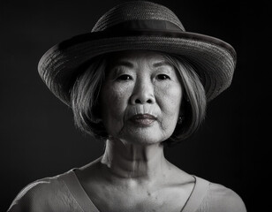 Elegant Film Noir Headshot of a Woman: Timeless Vintage Portrait with Dramatic Lighting and Shadows