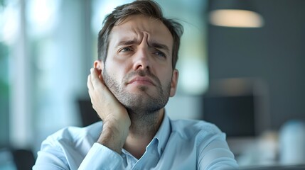 Obraz premium Frustrated Office Worker Suffering from Neck Discomfort Due to Ergonomic Issues