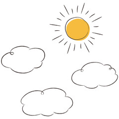 シンプルでおしゃれな太陽と雲のイラストセット