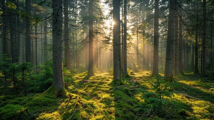 Fototapeta premium Coastal forest in early morning, fresh start, 