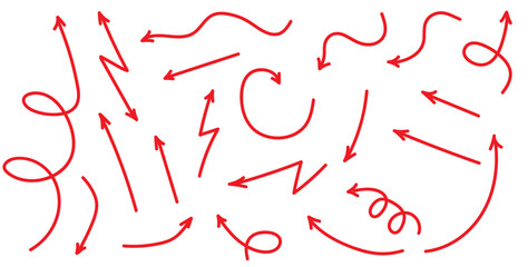 Red hand drawn arrows set