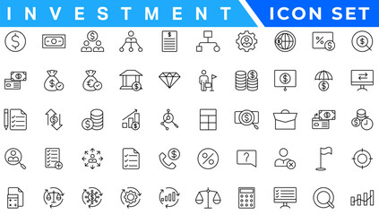 Investment Line Editable Icons set. Money management related icon set - Editable stroke