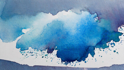 Vivid Abstract Watercolor Splash: Dynamic Waves of Deep Blue and Turquoise on Textured White Paper Canvas