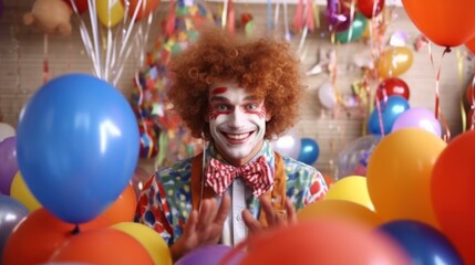 Happy Clown Surrounded by Balloons