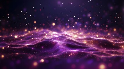 Abstract light and purple particle backdrop with illuminating dots and stars digitally generated.