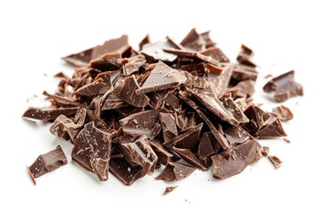 Obraz premium A collection of colorful chocolate pieces on a white background, perfect for showcasing desserts or promoting treats