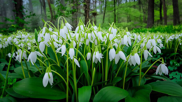 Leucoma Venom Blooming in Spring Forest, 
 European Nature. Generative Ai