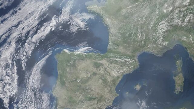 Zooming in on Bilbao, Spain frome space - Perfect for Travel Intros and Backgrounds. Realistic 3D Animation.