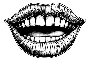 Fototapeta premium lip smile mouth engraving black and white outline