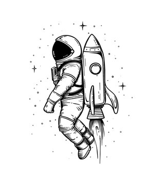 recommend clip art: astronaut backpack rocket engraving black and white outline