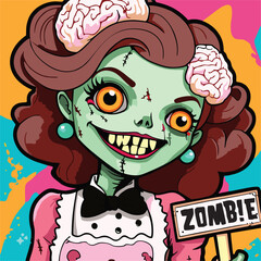 Zombie Girl Lady Woman with horror head brains out scratches colourful vector for Logo T-shirts mugs clothes and Wall Decor horror halloween Beast Wall Sticker