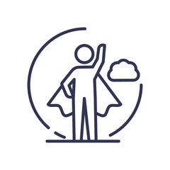 Line art of a person with a cape, symbolizing a superhero.
