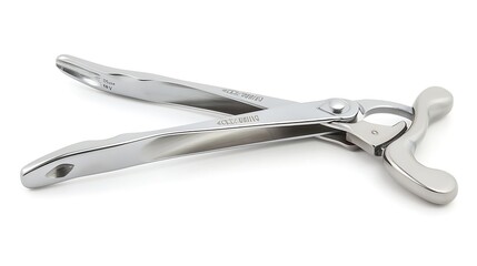 Obraz premium A pair of high-quality medical forceps displayed open against a white background The stainless steel construction ensures durability and precision