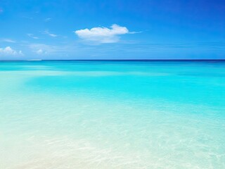 The tranquil sea water is rippled by the summer sun as it shines brightly over the seabed sand and the turquoise tropical ocean above.