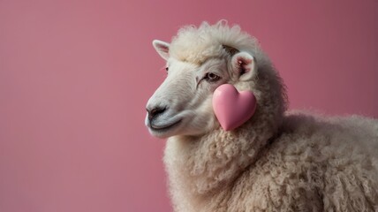 A sheep with a pink heart on its head, celebrating Hug A Sheep Day.