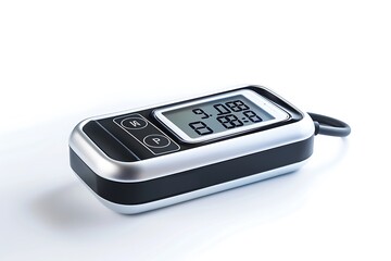 A portable pulse oximeter with a digital display isolated on a white background The devices sleek design makes it easy to use and read