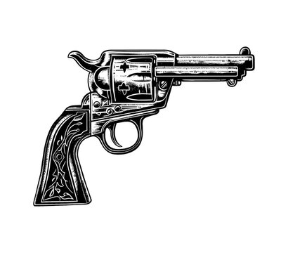 recommend clip art: old cowboy gun engraving black and white outline