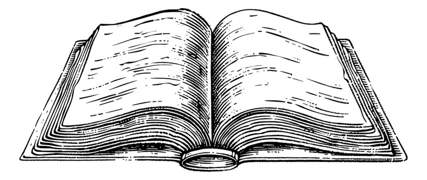 recommend clip art: old open book engraving black and white outline