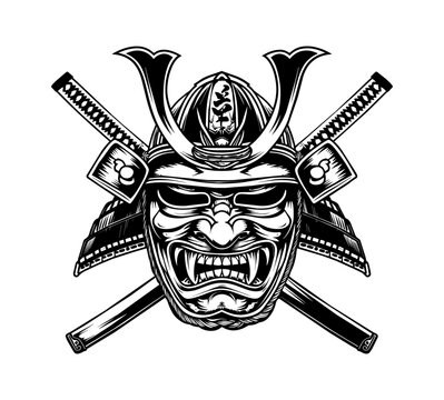 recommend clip art: samurai helmet engraving black and white outline