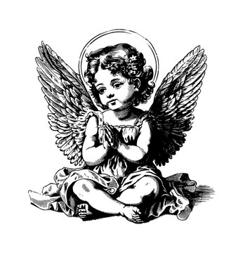 recommend clip art: baby angel engraving black and white outline