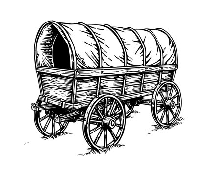 recommend clip art: wagon engraving black and white outline