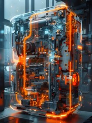 World of computer technology. Complex computer processor circuit board parts