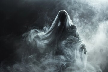 ghost Emerging from the darkness, a ghostly figure forms from wisps of white smoke. Its human-like shape