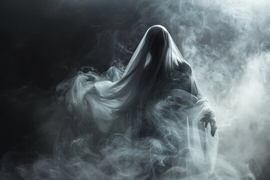 ghost Emerging from the darkness, a ghostly figure forms from wisps of white smoke. Its human-like shape