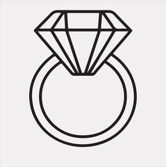 Diamond ring one-line art silhouette vector on a white background