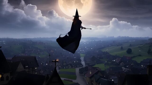 A witch flying in the sky