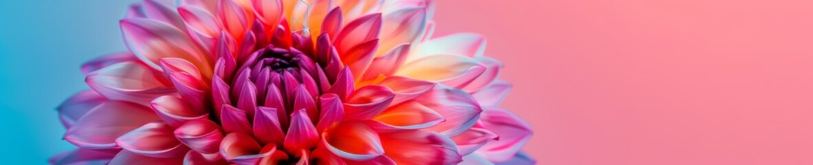 Fototapeta premium vibrant pink and orange dahlia flower blossom macro close-up on a soft pastel background - floral art print photography