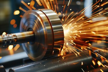 Grinding. Internal grinding of a cylindrical part with an abrasive wheel on a machine, sparks fly