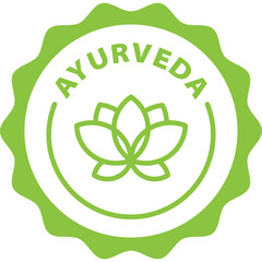 green ayurveda outline icon round rounded circle badge stamp label isolated on transparent background