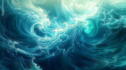Obraz premium Ethereal fractal patterns in shades of blue and teal, reminiscent of rippling ocean waves