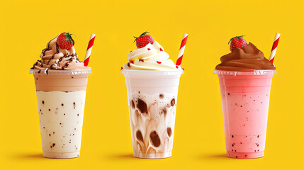 Strawberry and chocolate flavored ice cream. 3D food illustration.
