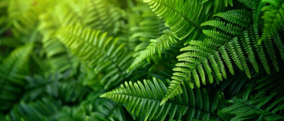 vibrant green fern fronds close-up photography - lush tropical foliage texture background