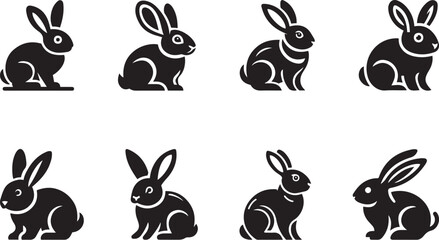 Collection of Rabbit Vector Illustrations on White Background